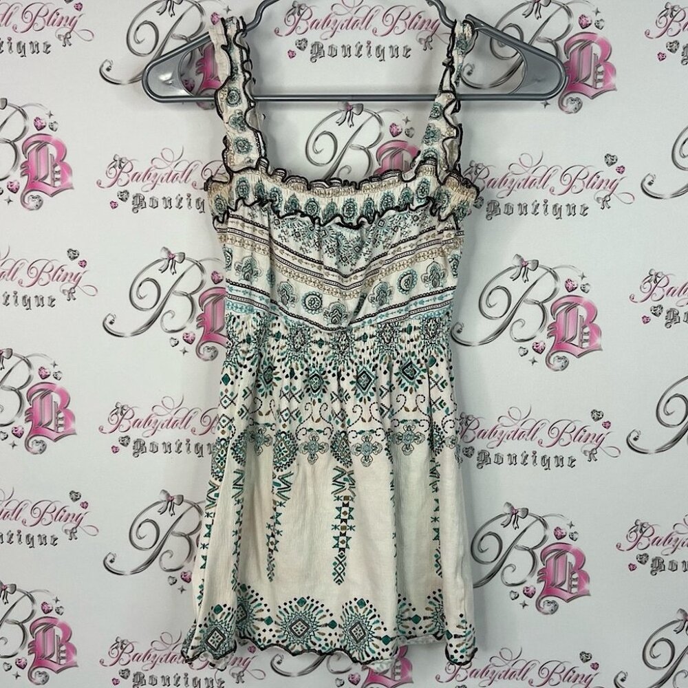 Majora tank top ruffle hem boho paisley pattern smocked Sleeveless Boho Dress
